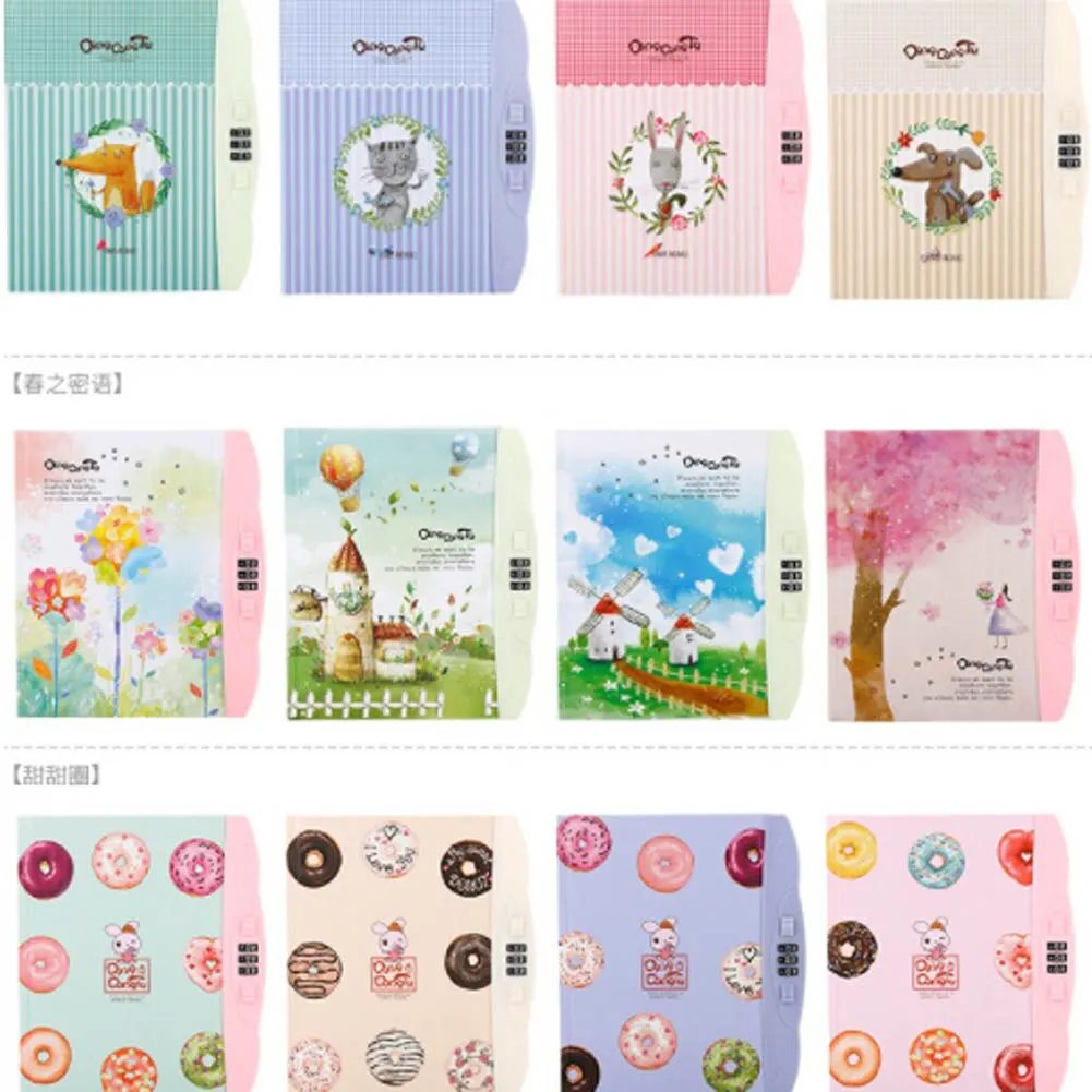 

New Kawaii Children Creative Hard Copy Book Password Notebook Student Diary With Lock Notebook Random Color