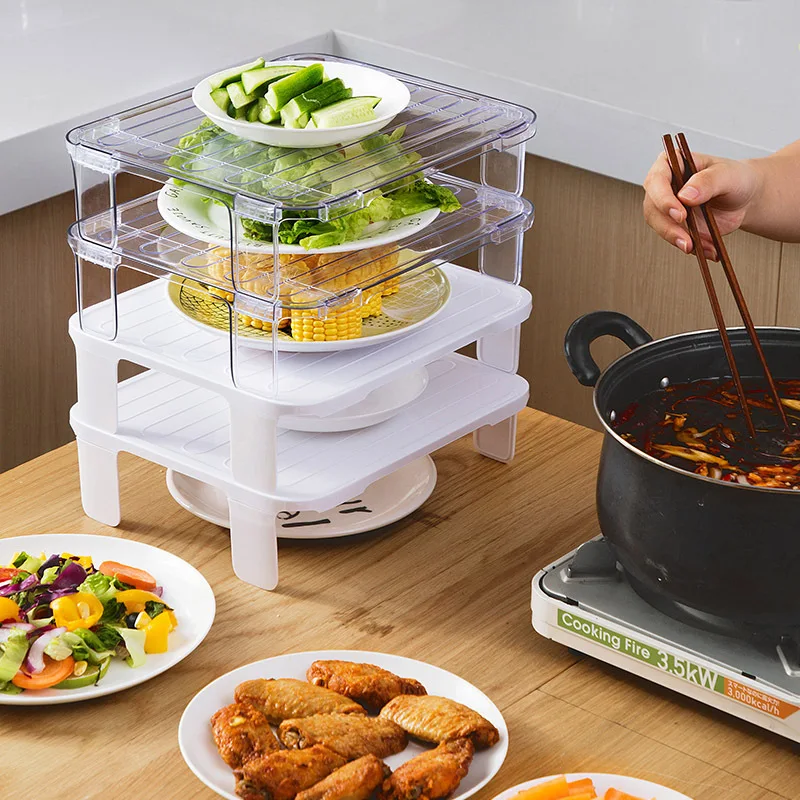 Двухуровневая кухонная стойка полки для ящиков холодильника шкафа