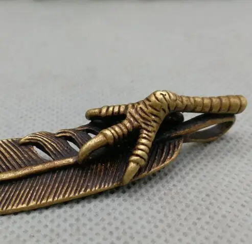 Китайская Чистая латунь когти перья красивый маленький кулон|Статуи и