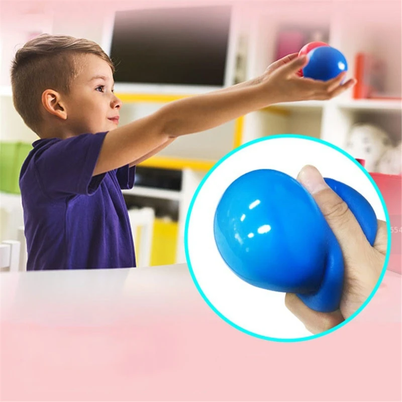 

4pcs Novelty Sticky Ball Stress Relief Antistress Throw Catch Ball Squeeze Toy Fidget Toy Adults Kids Toy Can Stick to the wall
