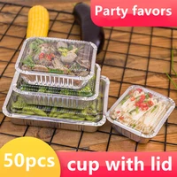 50pcs barbecue tin box square disposable aluminum foil bowl takeaway baked rice round salad food cooking packaging box with lid