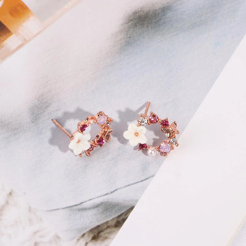 Женские Разноцветные серьги гвоздики с цветочным венком и