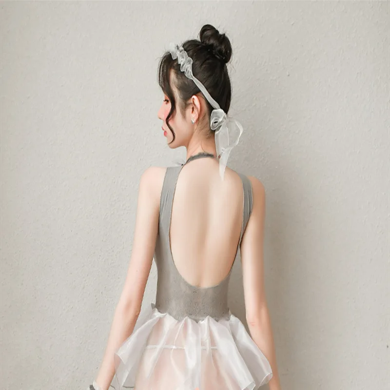 Комплект эротического женского нижнего белья кружевная прозрачная мини-юбка с