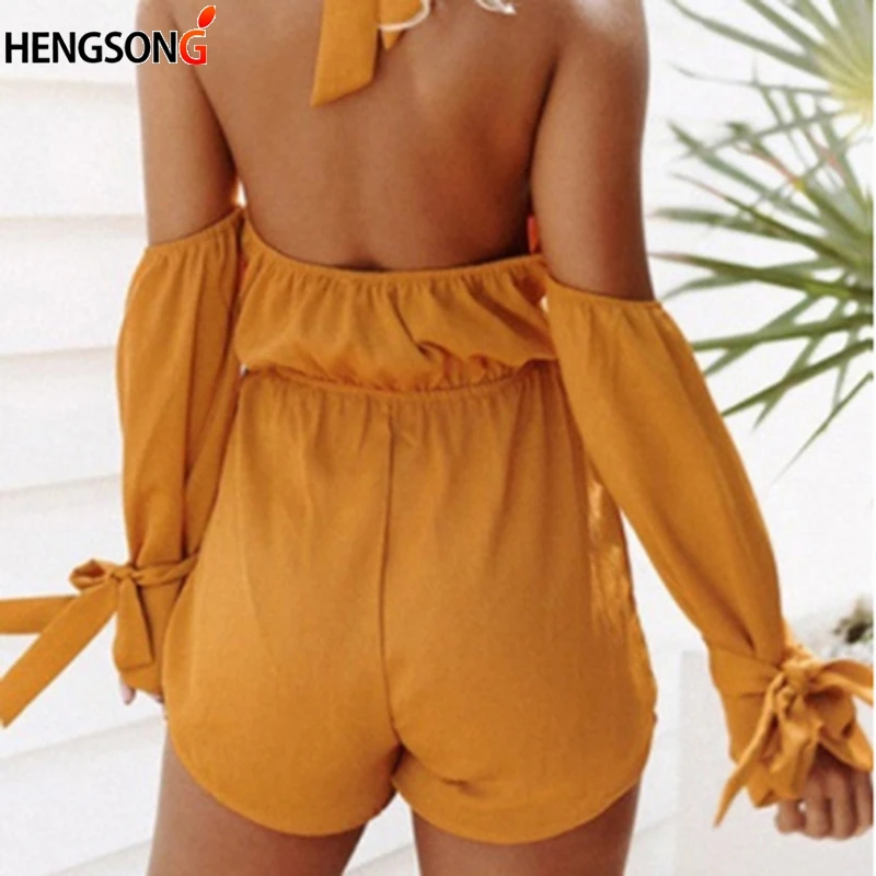 

Sexy Backless Playsuit Women Beach Loose Solid Rompers Summer Sexy Bow Female Casual Jumpsuit