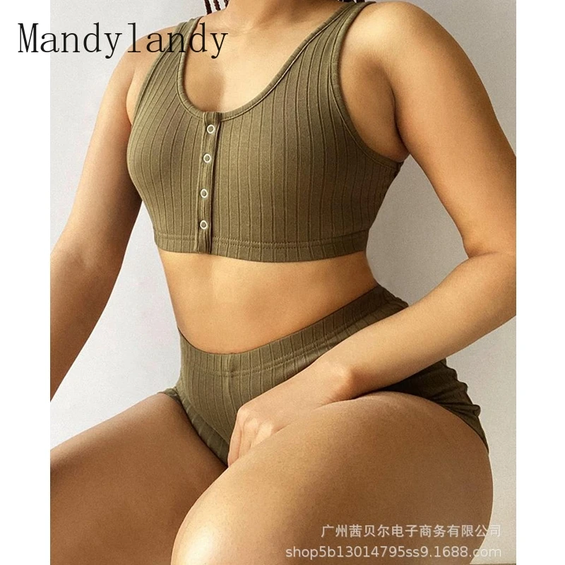 

Mandylandy Summer V-neck Single Breasted Sleeveless Vest + High Waist Straight Shorts Suit Womens Sexy Solid Color Slim Fit Suit
