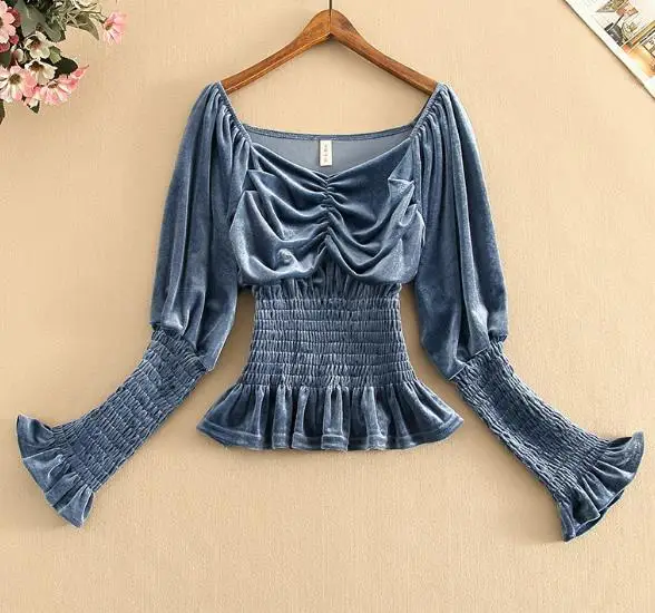 Женские весенние Короткие топы с баской 2020 женские короткие велюровые блузки