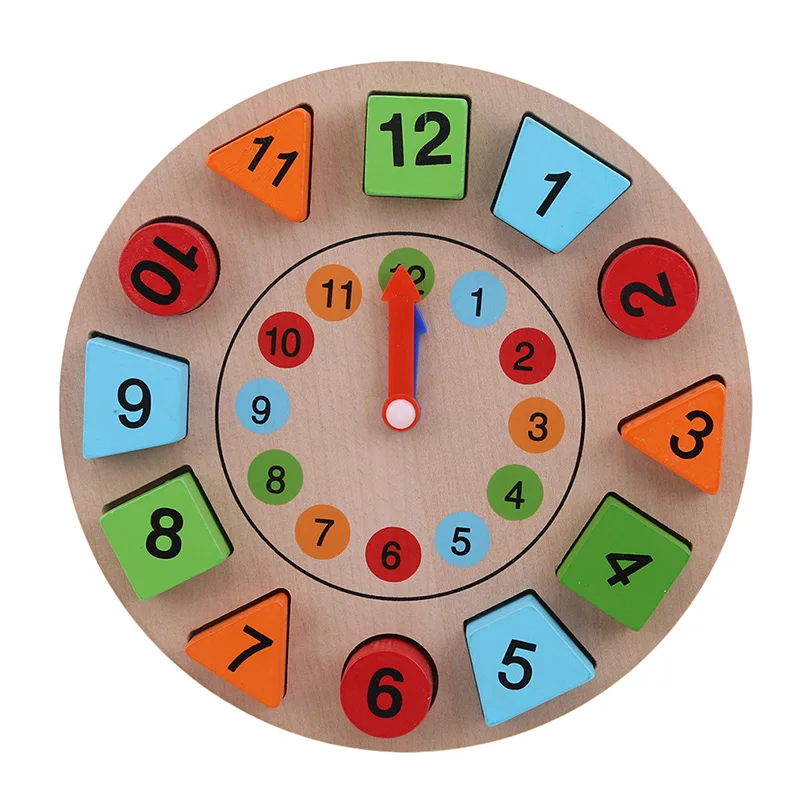 

Baby Creative Wooden Toy Digital Geometry Clock Wooden Blocks Toys DIY Beads Toy Gift
