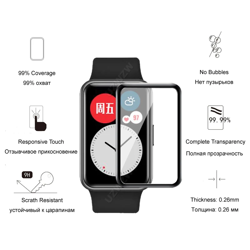 

For Huawei Watch Fit Soft Smart Watch Screen Protector Guard 3D Curved Edge Full Coverage Protective Film Cover