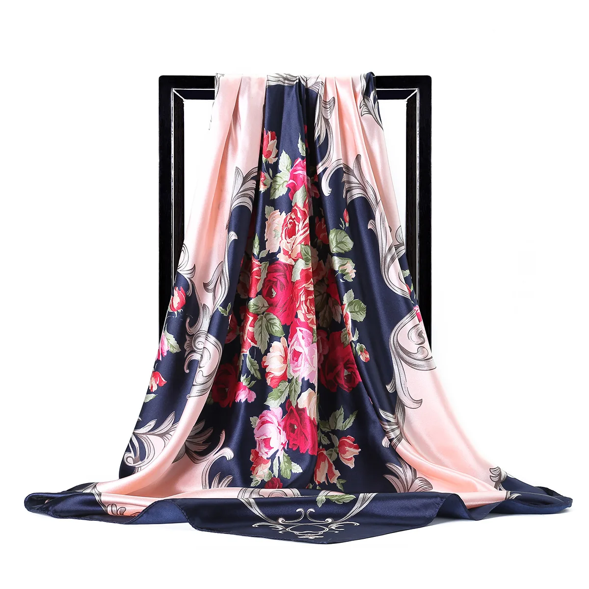 

Платок женский из натурального шелка, шифоновый, с принтом, 90 см, зимний, 2021