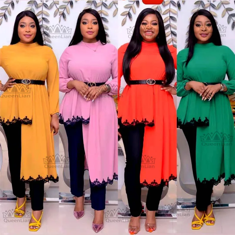 Африканский новый модный Кружевной Костюм с высоким воротником (платье и брюки