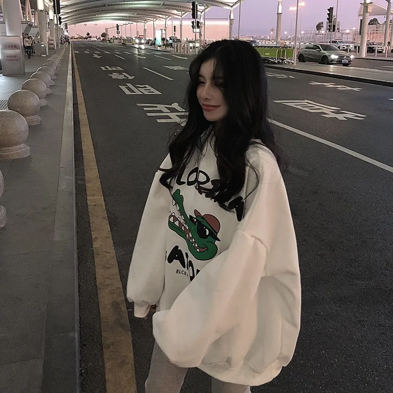 Oversized Print O Neck Hoodie Women Sweetshirts Plus Size Streetwear Top Full Sleeves Clothes Korean Fashion Harajuku Sweatshirt