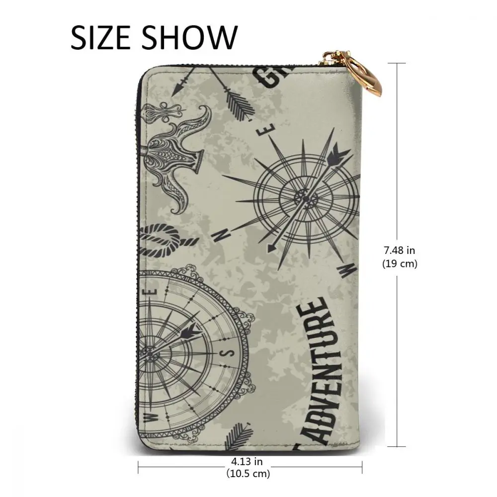 

Fashion Leather Wallet Great Adventure Vintage Map Long Zipper Wallet Clutch Bag Purse for Woman Man Girls Boys