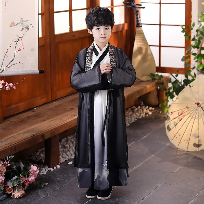 

Весенний осенний костюм с длинным рукавом для мальчиков старинный ханьфу одежда для фотосъемки с изображением меча костюм Тан для косплея ...