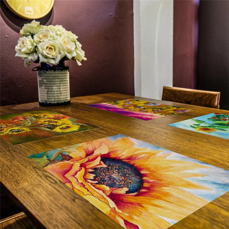 SEAAN Pastoral Pattern Drink Coasters Reusable Dining Table Mat Placemats for Kitchen Polyester or Cotton and Line Decor | Дом и сад