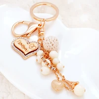 korean style acrylic beads iron tower crystal chain love keychain car holder bag pendant couples girlfriend gift keyring trinket