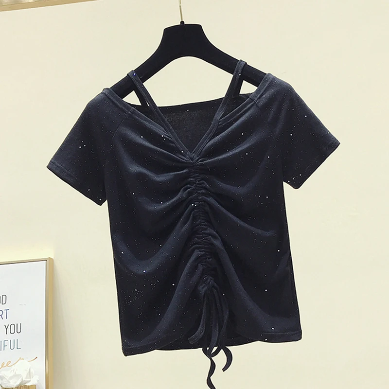 AOSSVIAO 2021 новая сексуальная Блестящая футболка с люрексом и глубоким v образным