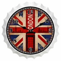 british flag tinplate plaque 14 inch wall clock vintage bottle cap tin poster silent non ticking battery operated quartz clock