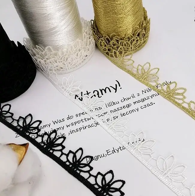 2 Yards Embroidered Gold Motif Guipure Water Soluble Lace Trims DIY Bags Hats Clothes Applique Sewing Supplies 2.2cm Width | Дом и сад