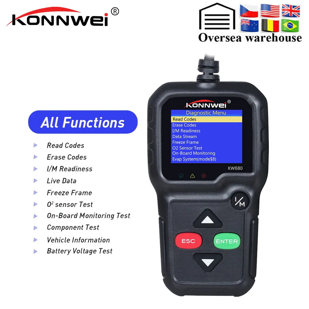 KONNWEI KW680 автомобильный диагностический инструмент полная функция OBD2 Мультиязычный OBD 2 Автосканер считыватель Автомобильный сканер PK AD410 ML519