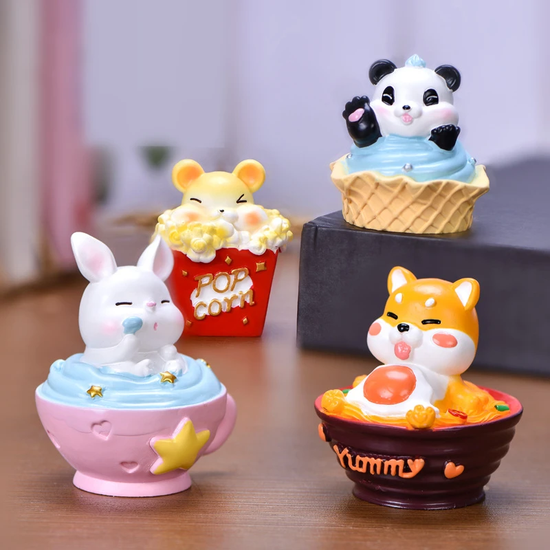 

Cartoon Animal Cute Rabbit Dog Panda Popcorn Mouse Model Toy Children's Toys Home Office Car Cake Decor DIY Ornaments Kids Gifts