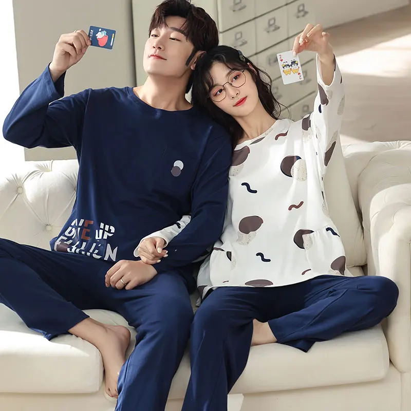 Новинка 2021 осенне-зимние хлопковые Пижамные комплекты для влюбленных стильная