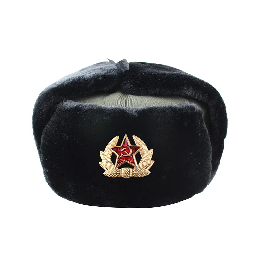 A Новые русские армейские военные шапки, шлем летчика, полицейская шапка, зимняя мужская снежная шапка с наушниками, лыжные теплые толстые шапки для мужчин 55-60 см - Цвет: A
