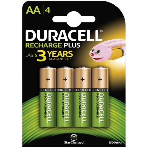 

4x Duracell Recharge Plus AA Rechargeable Batteries StayCharged Duralock 1300mAh