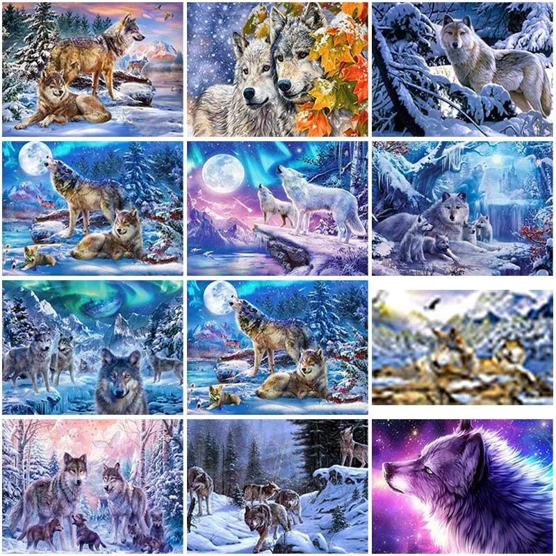 

Wolf DIY 5D Diamond Painting Cross Stitch Kits Embroidery Diamond Animal Full Round Resin Rhinestones Mosaic Home Decoration
