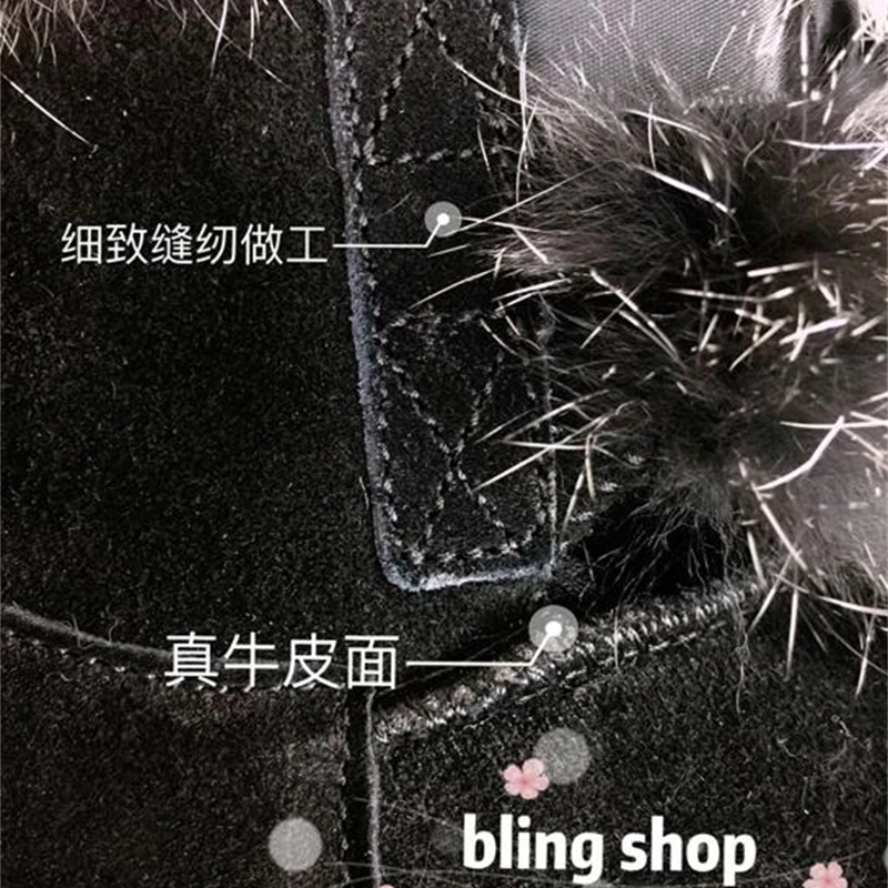 Женские зимние сапоги Новинка 2019 года Зимние с алмазными стразы Теплые кроличьим