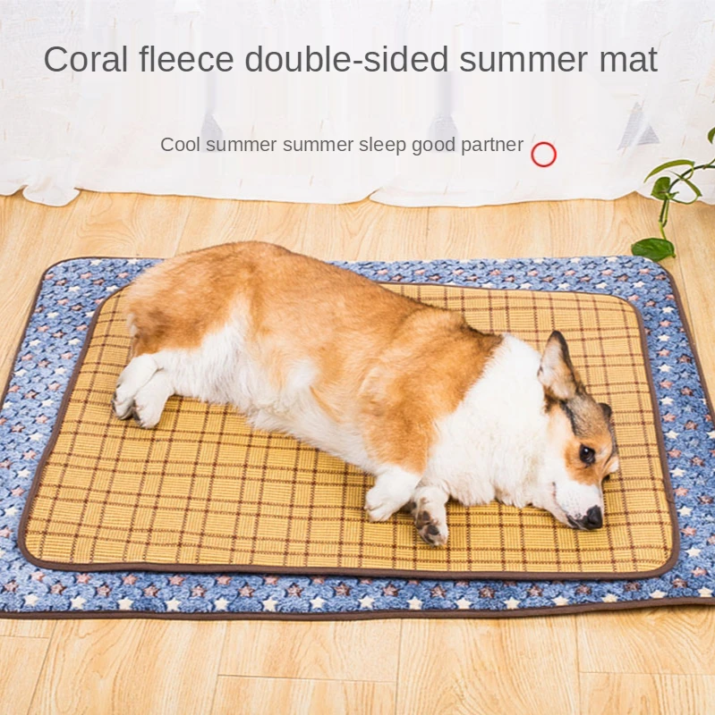 

Coral fleece double-sided pet beds Four seasons Mat surface, rattan fiber, sponge, bottom coral fleece, summer cooling ice pad