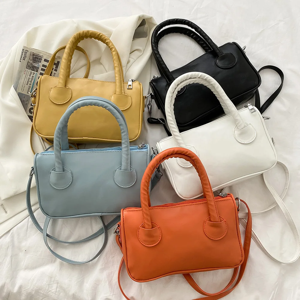 

Повседневные женские Сумки из искусственной кожи, маленькие однотонные сумки через плечо, повседневные сумки-мессенджеры на молнии с одним...