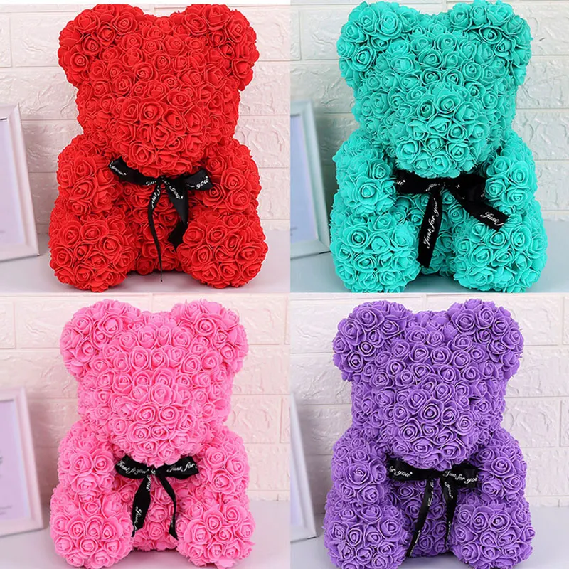 Качественный розовый медведь 25 см розы куклы PE искусственные цветы Роза ручной