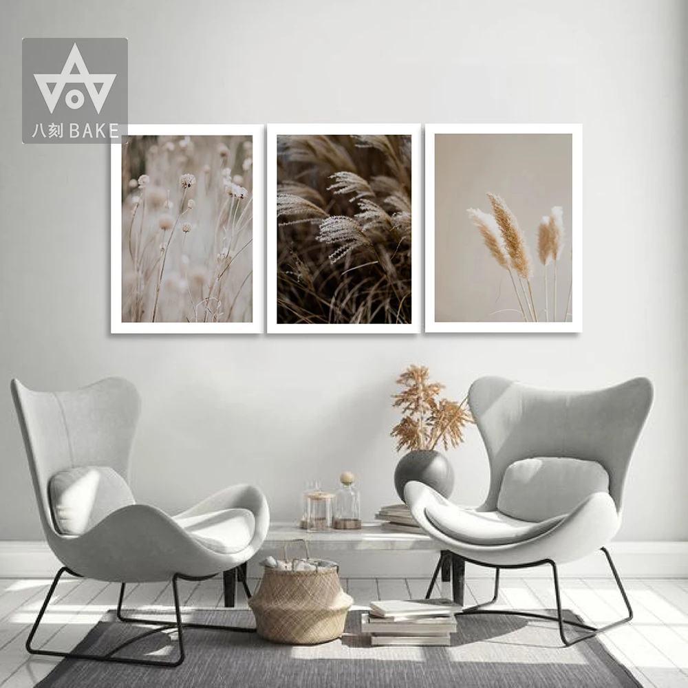 

Neutral Botanical Painting Minimal Illustration Wall Art Canvas Prints Pampas grass Poster Beige Plant Wall Pictures Home Decor