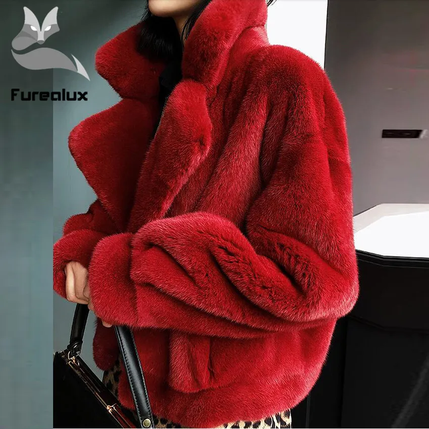 Новая стильная шуба Furealux из 100% натурального меха норки женская модная короткая