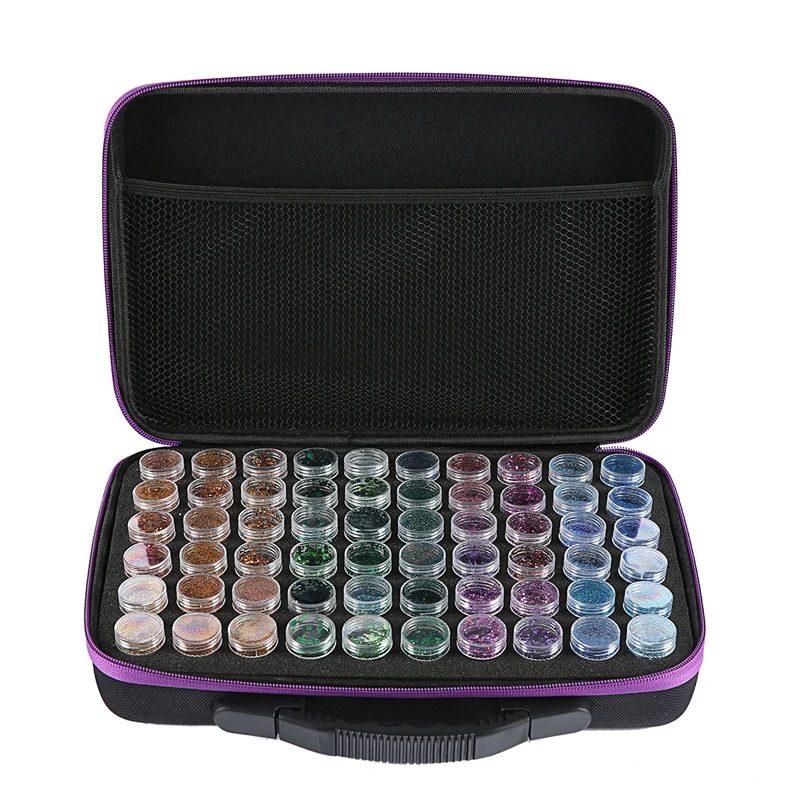 Caja de almacenamiento de alta gama para pintura de diamantes, contenedor cuadrado completo, bolsa de mano con cremallera, a prueba de golpes, 30/60 botellas-5