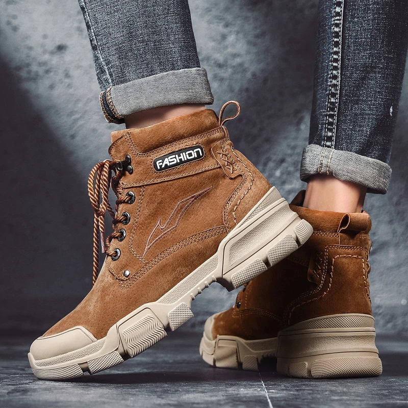Модная мужская обувь для прогулок зимние ботинки толстые плюшевые теплые