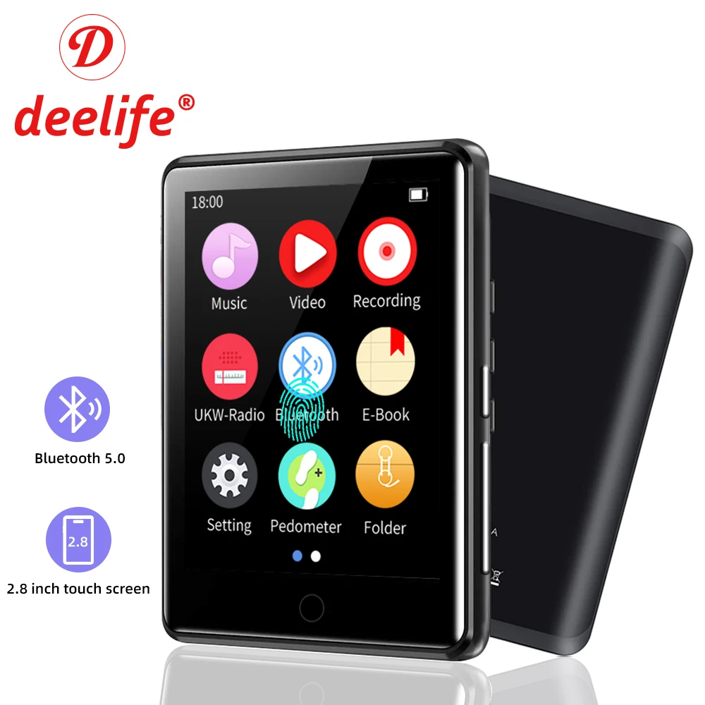 

Mp3-плеер Deelife с поддержкой Bluetooth 5,0 и сенсорным экраном, 16 ГБ, с Шагомером