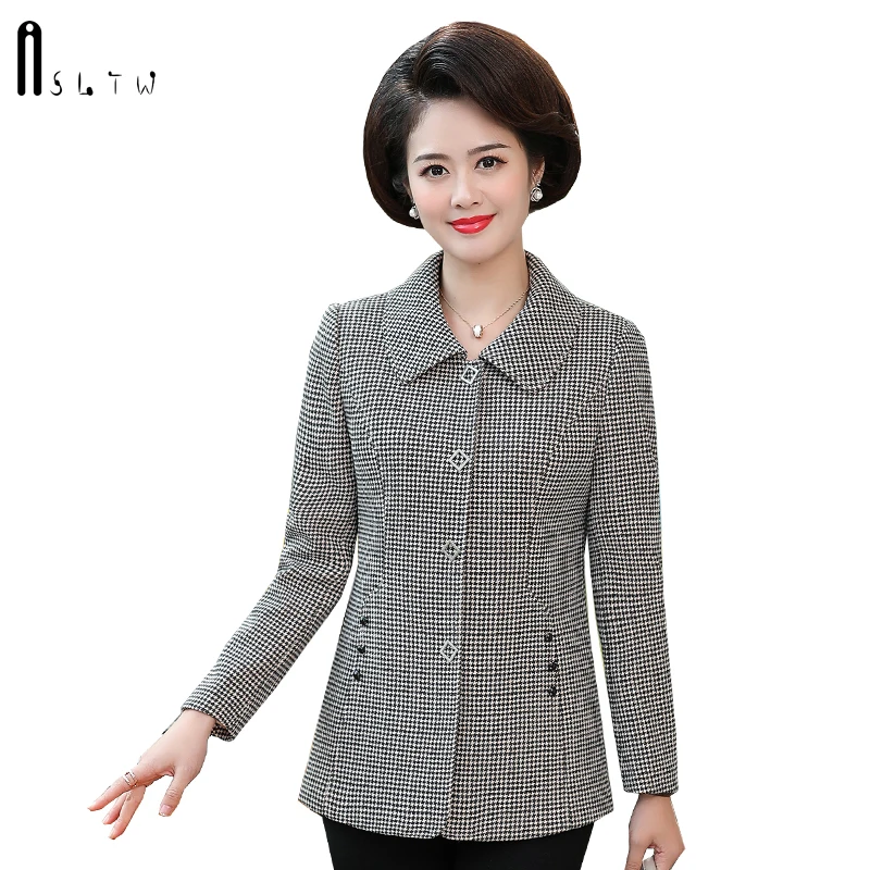 ASLTW зимнее пальто женское модное в клетку Женское шерстяное с лацканами Плюс