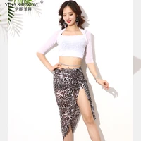 new eastern oriental belly dance costume set leopard topshort skirt for women sexy bellydancing practice clothes suit team wear