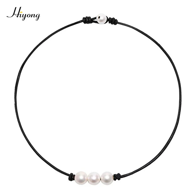 HIYONG новый модный белый 3 искусственный пресноводного жемчуга ожерелье на шнур из