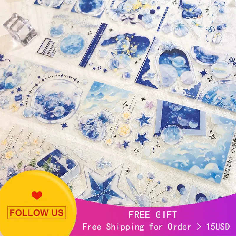 

1 loop Journal washi tape Wine Printing Gift Star River, Blue