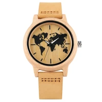 womens wooden watch leather strap wooden watches maple world map pattern dial luminous function wristwatch for men clock
