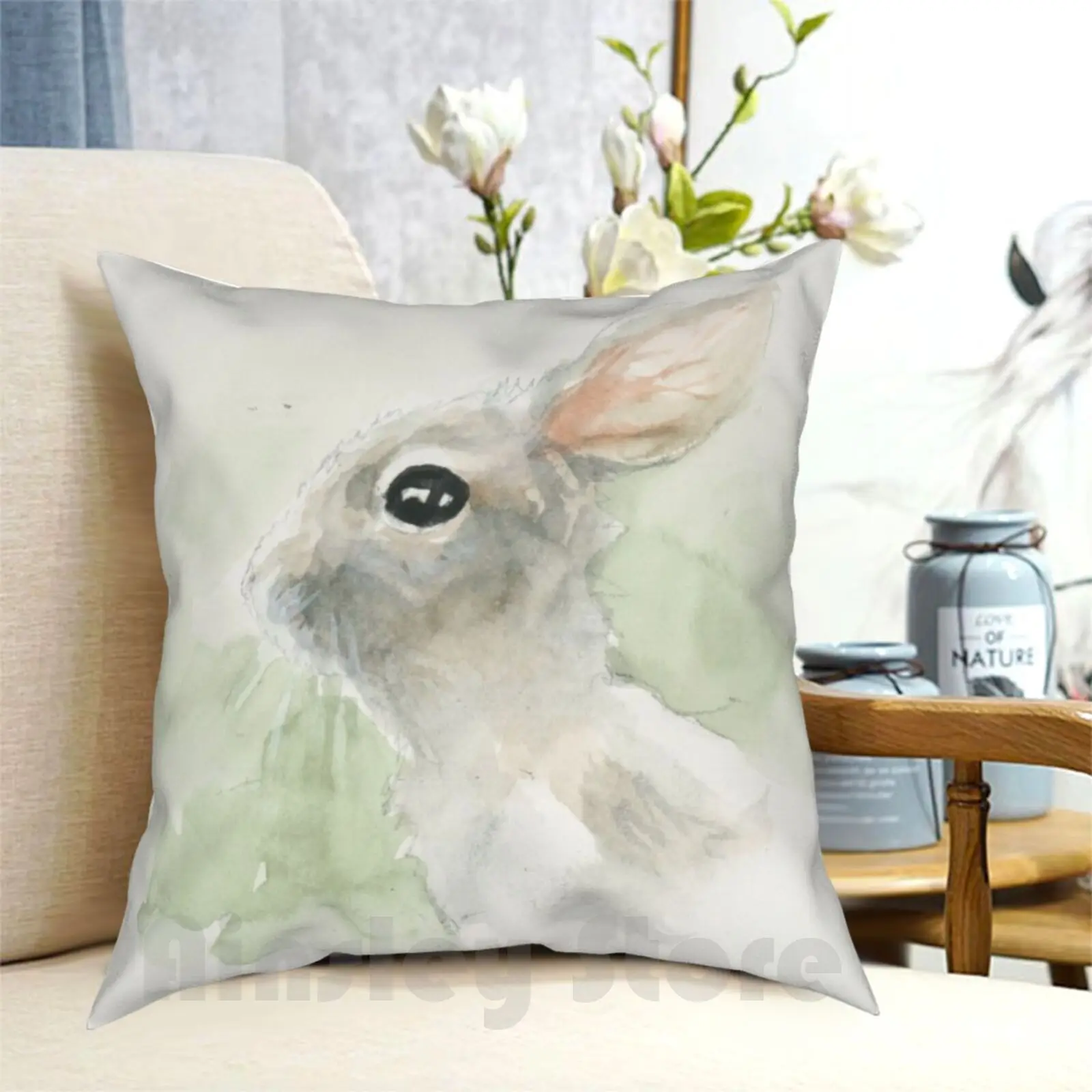 

Ethereal Rabbit Pillow Case Printed Home Soft Throw Pillow Rabbit Bunny Animals Cute Watercolor