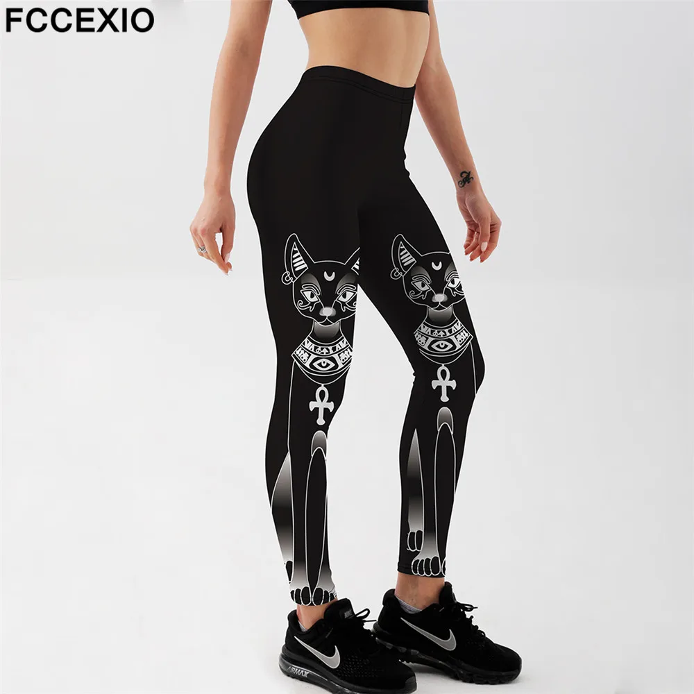 

FCCEXIO Cat 3D Print Soft Stretch Fitness Leggings Women Workout Legging Fashion Jeggings Black High Waist Pants Mujer