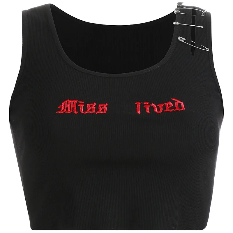 Женский укороченный топ на бретельках с вышитыми буквами уличная одежда вязаный