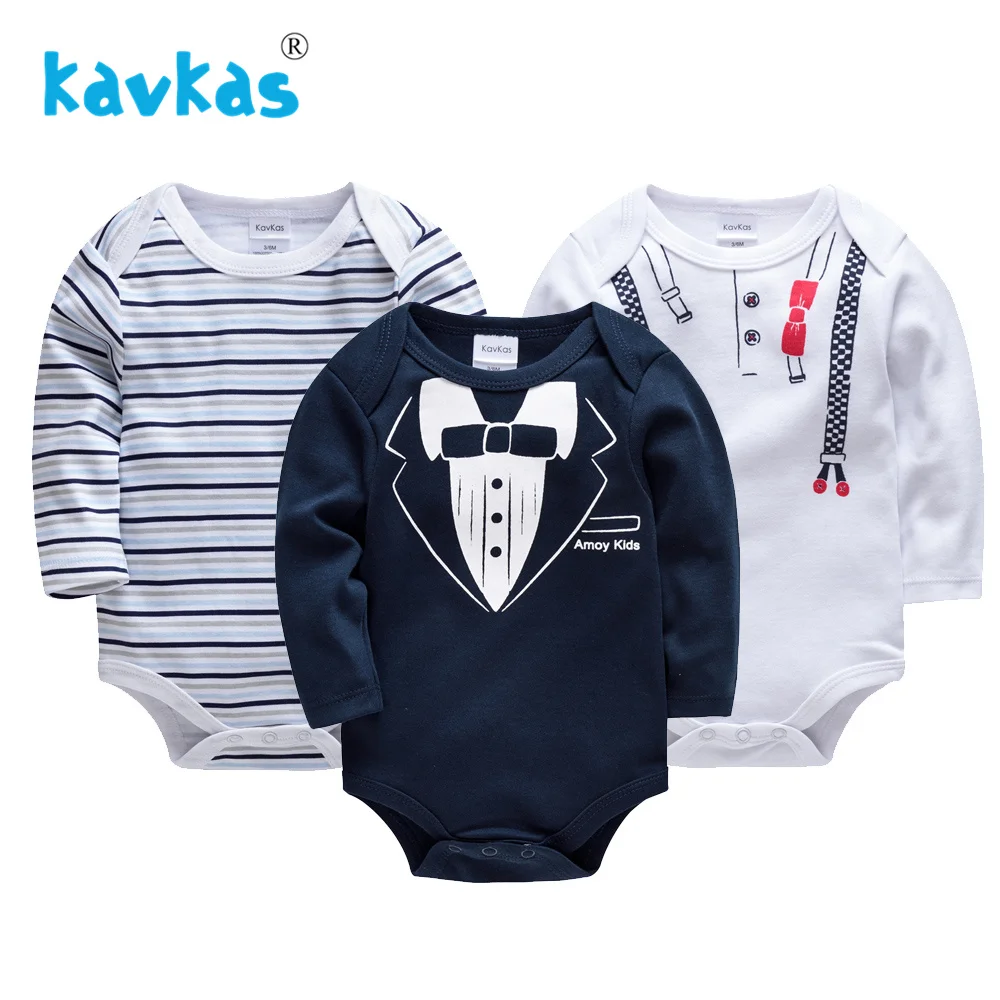 

Kavkas New Arrival 3PCS/set Baby Boy Rompers Gentleman Printing Cotton Baby Boy Long Sleeve Jumpsuit Newborn Baby Clothes Summe