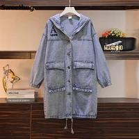 2021 spring 4xl new autumn denim jacket women hooded trench coat for women plus size loose vintage casual mujer veste femme tops