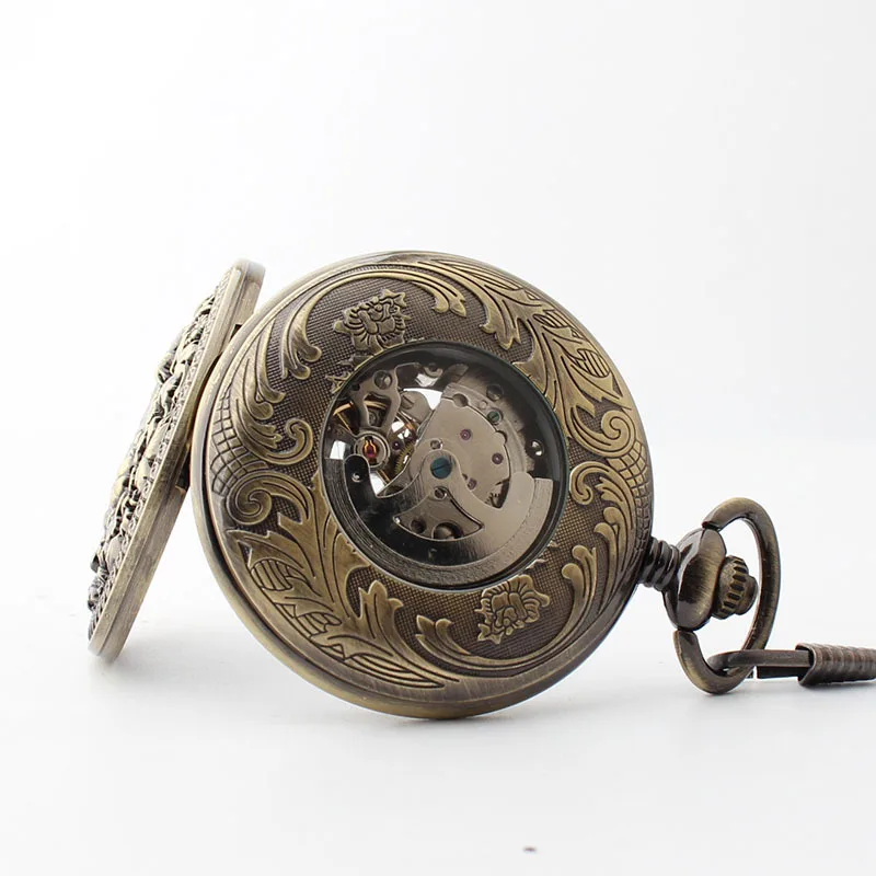 Exquisite Bird Flower Hollow Relief Mechanical Pocket Watch Vintage Steampunk Fob Chain Men's Watch The Best Holiday Gift