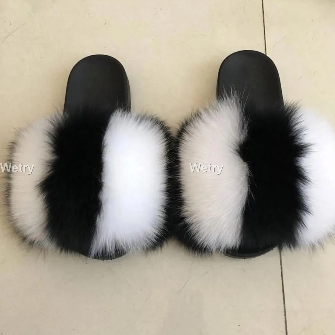 2019 женские меховые тапочки смешанных цветов шлепанцы с натуральным лисьим мехом