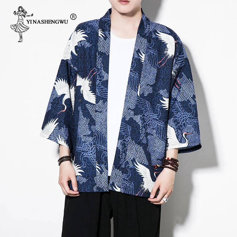 Кардиган кимоно для мужчин юката в стиле Харадзюку халат японском тонкая рубашка